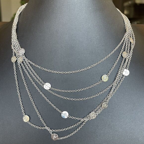 Stainless Steel Multi 6 Strand Signed EWA Chain Necklace 17-19” Adjustable